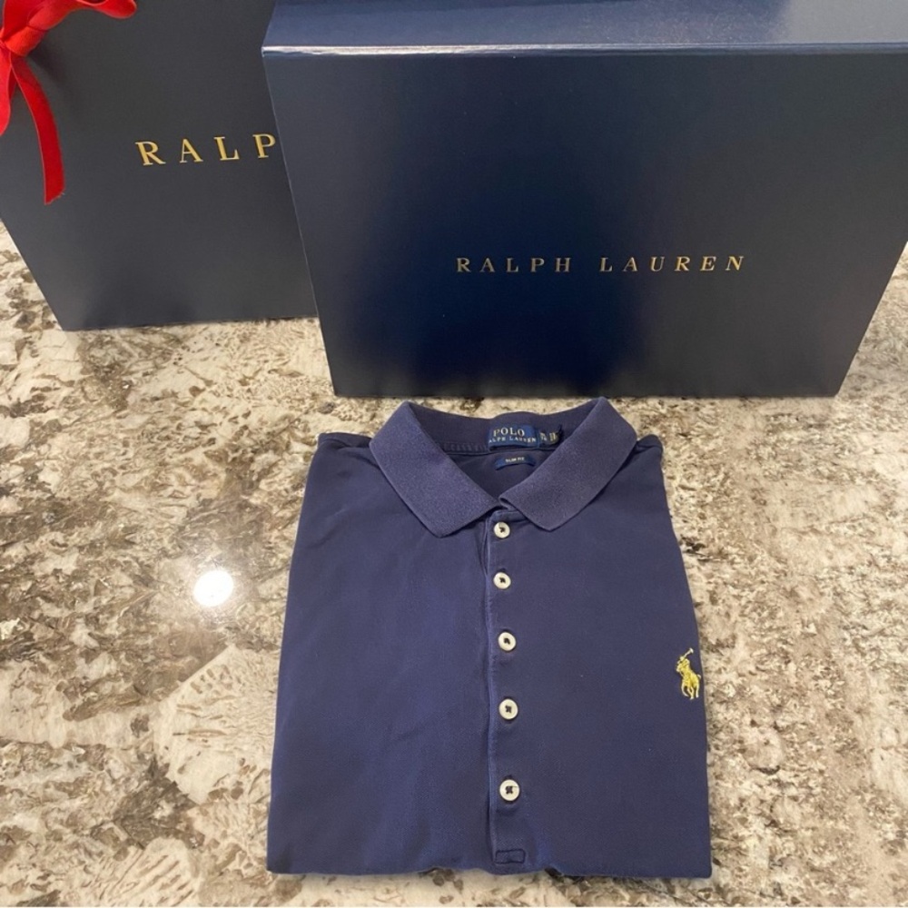 Polo Ralph Lauren Gold pony custom made Navy short sleeve polo